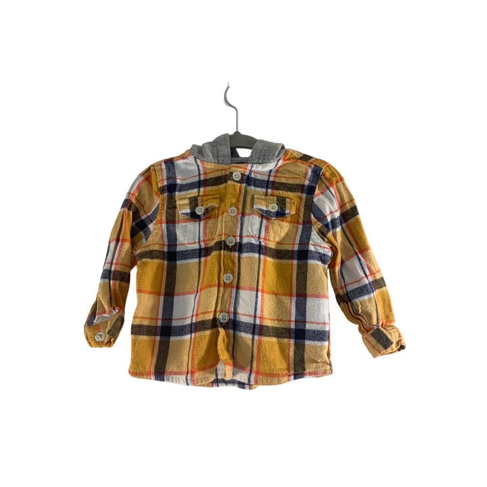 WONDER NATION Boy’s Hooded Button Down Flannel Shirt / Size: 12 Months